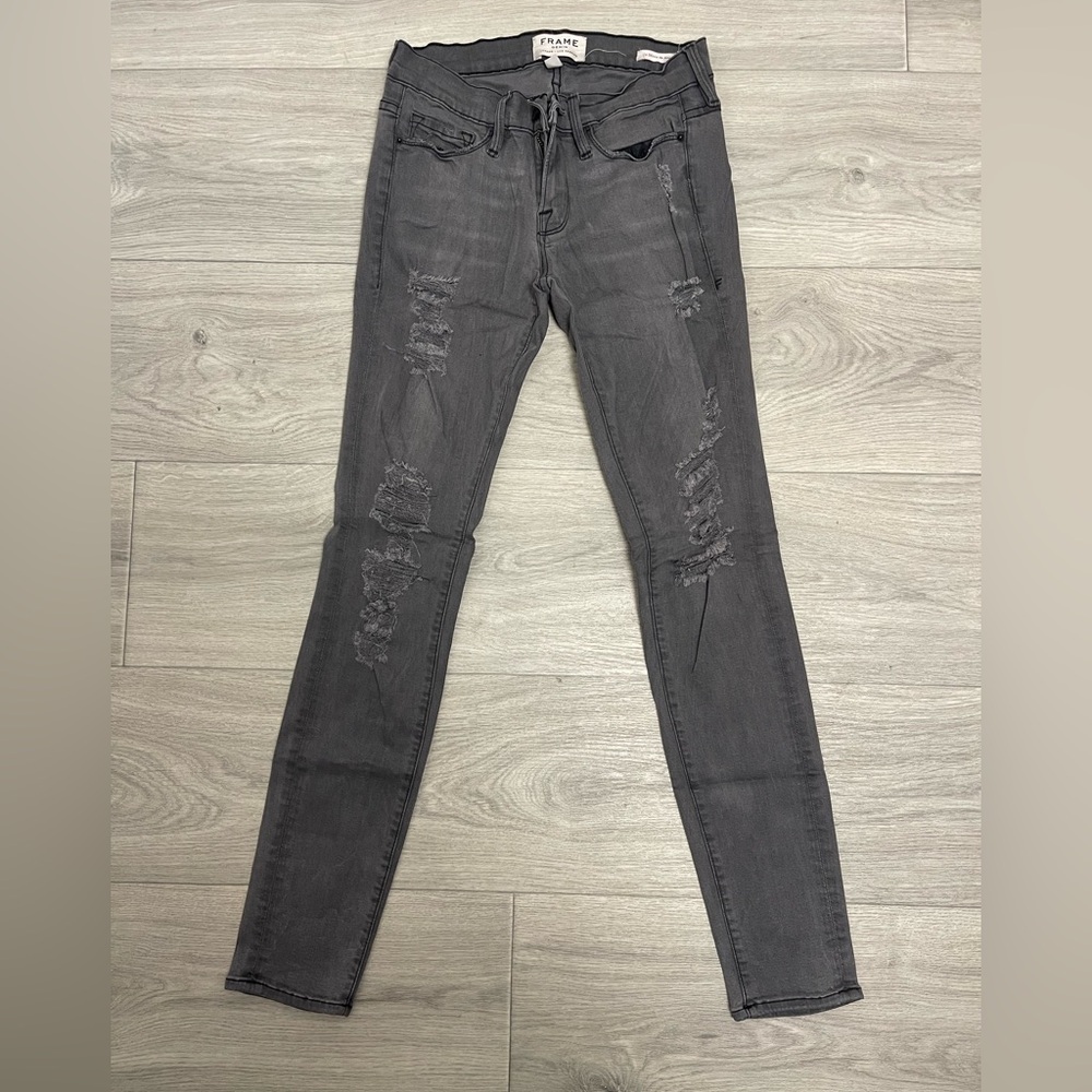 PAIGE Charcoal Distressed Skinny Jeans